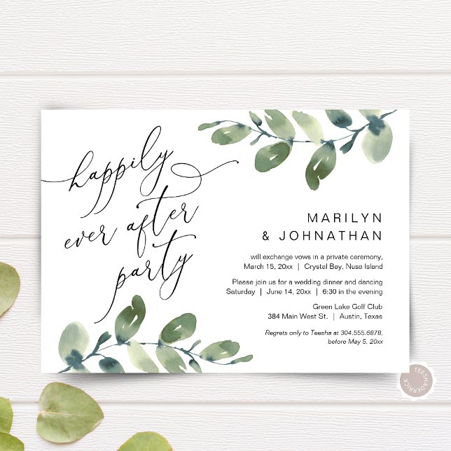 Happily Ever After Party, Elopement, Greenery Invitation (Happily Ever After Party, Elopement Dinner Invitation Card, Greenery Eucalyptus, Digital Download)