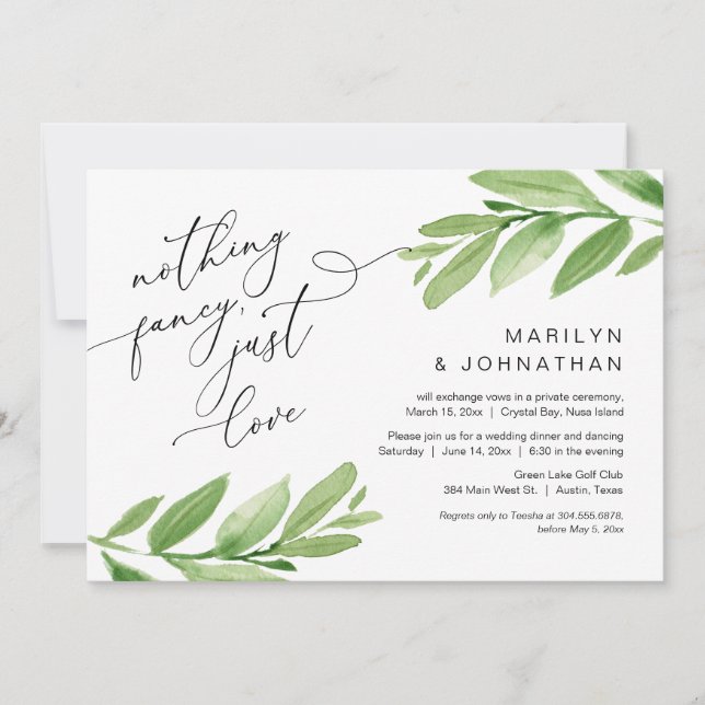 Happily Ever After Party, Elopement, Greenery Invitation (Front)