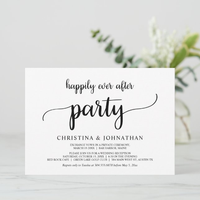 Happily Ever After Party, Elopement Rustic Wedding Invitation (Standing Front)