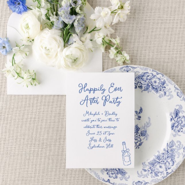 Happily Ever After Party French Blue Wedding Invitation (Creator Uploaded)