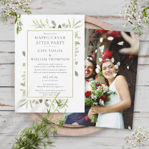 Happily Ever After Party Greenery Wedding Photo  Invitation