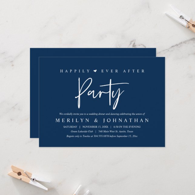 Happily Ever After Party Minimalist Wedding Invitation (Front/Back In Situ)