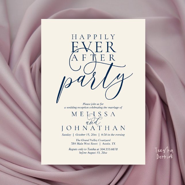 Happily Ever After Party, Modern Classy Wedding Invitation (Happily Ever After Party, Modern Classy Wedding Invitation Card in Ivory and Navy Blue)