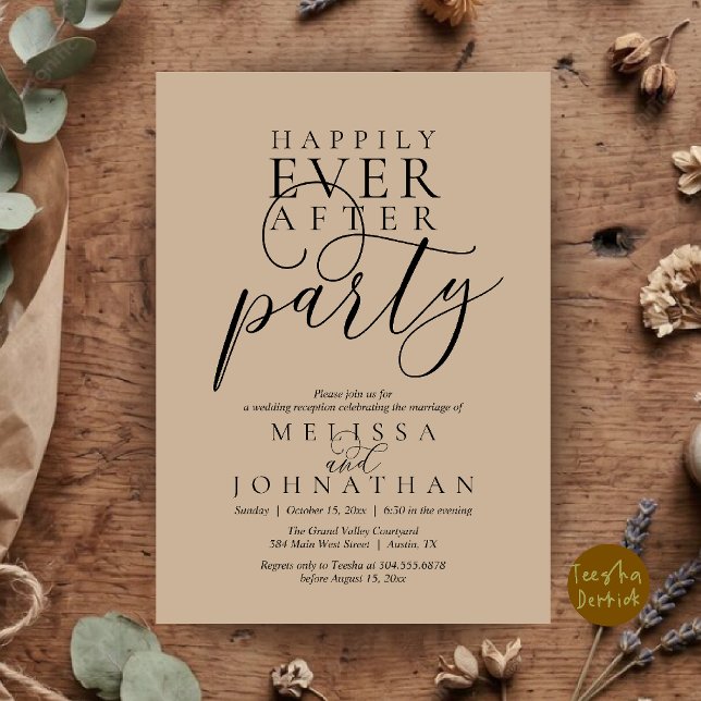 Happily Ever After Party, Modern Classy Wedding Invitation (Happily Ever After Party, Modern Classy Wedding Invitation Card in Brown Tan)