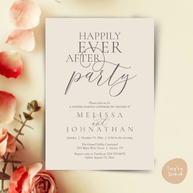 Happily Ever After Party, Modern Classy Wedding Invitation (Happily Ever After Party, Modern Classy Wedding Invitation Card PDF Cream Grey)