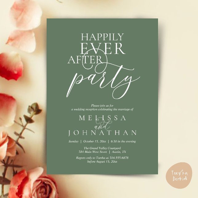 Happily Ever After Party, Modern Classy Wedding Invitation (Happily Ever After Party, Modern Classy Wedding Invitation Card PDF Sage Green)