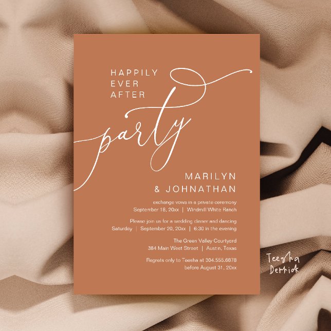 Happily Ever After Party, Modern Dinner Reception Invitation (Happily Ever After Party, Modern Dinner Reception Invitation Card in Copper Terracotta)