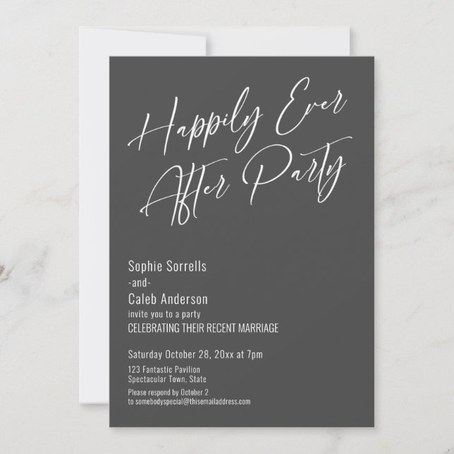 Happily Ever After Party Modern Elegant Dark Grey Invitation (Front)