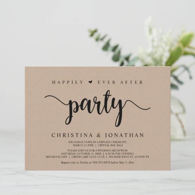 Happily Ever After party, Modern Kraft, Elopement Invitation (Standing Front)