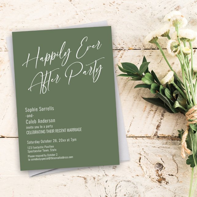 Happily Ever After Party Modern Olive Green Invitation (Creator Uploaded)