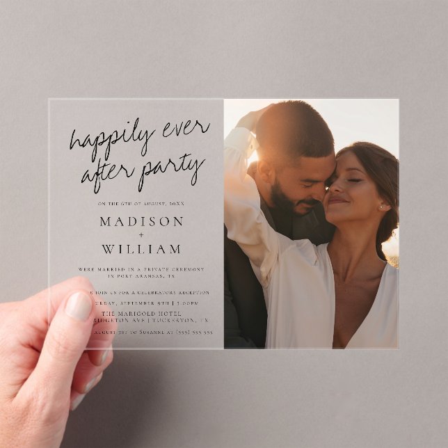 Happily Ever After Party Modern Photo Wedding Acrylic Invitations (Insitu (Handheld))