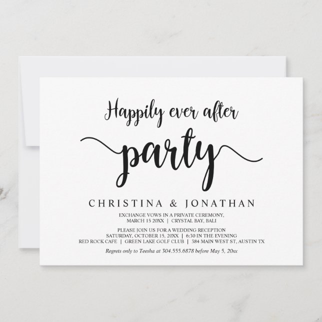 Happily Ever After party, Modern Rustic Elopement Invitation (Front)