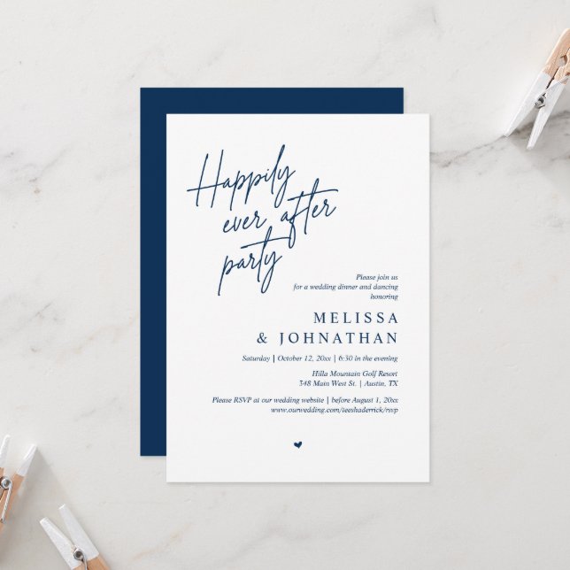 Happily Ever After Party, Modern Wedding Dinner Invitation (Front/Back In Situ)