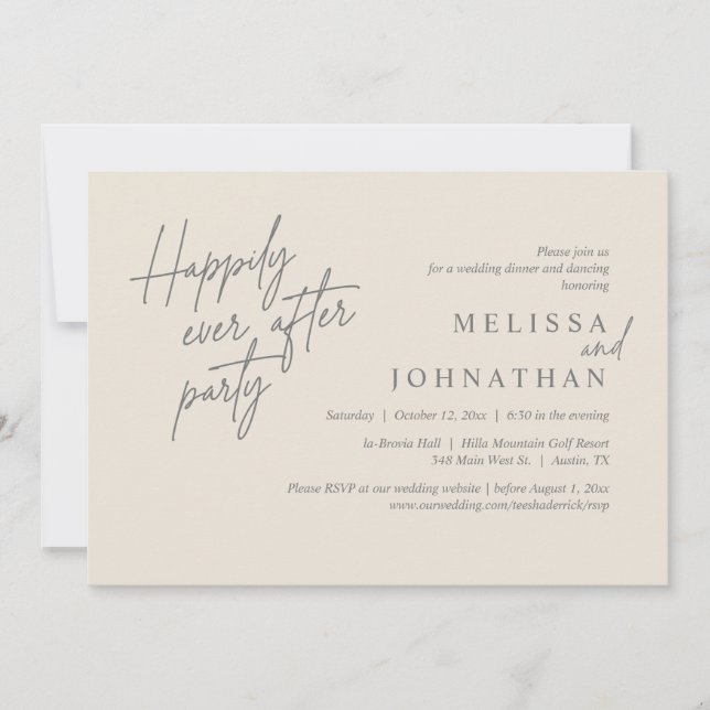 Happily Ever After Party, Modern Wedding Dinner Invitation (Front)