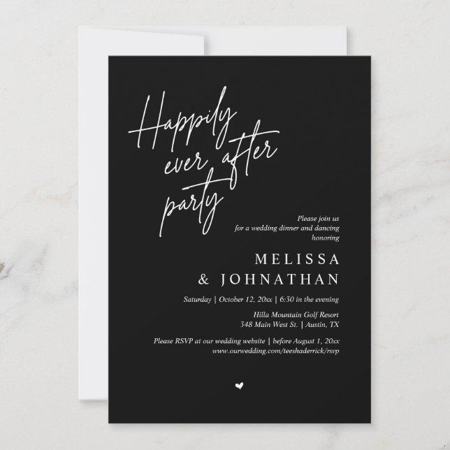 Happily Ever After Party, Modern Wedding Dinner Invitation (Front)