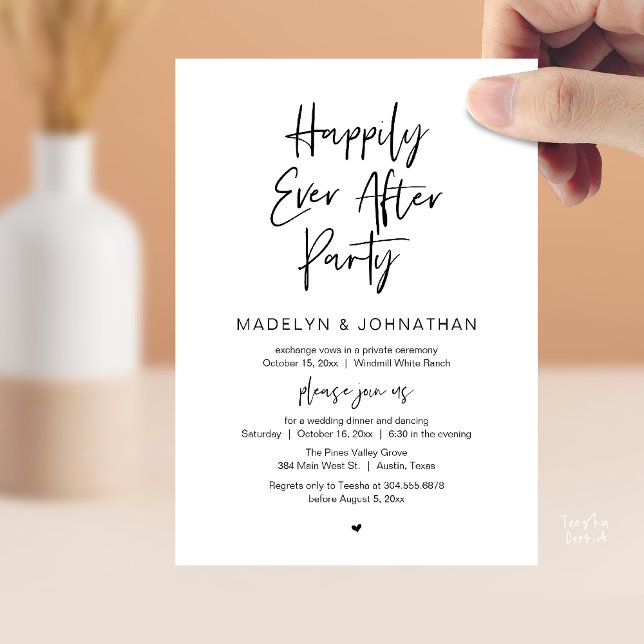 Happily Ever After Party, Modern Wedding Dinner Invitation (Happily Ever After Party, Modern Wedding Reception Dinner Invitation card in black and white)