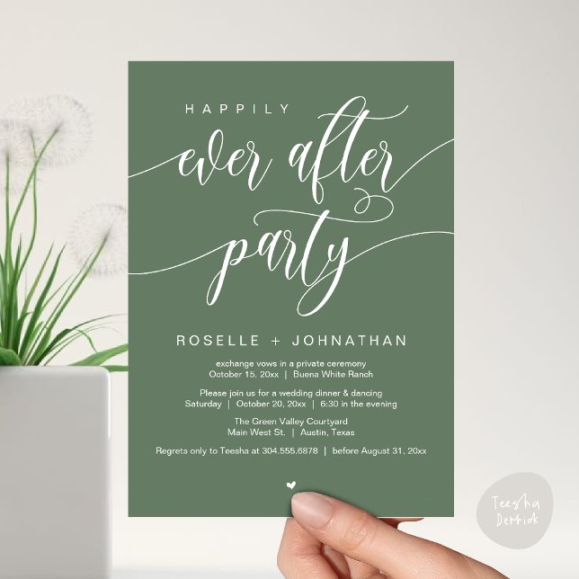 Happily Ever After Party Modern Wedding Dinner Invitation (Happily Ever After Party Modern Wedding Dinner Dancing Invitation Card PDF Sage Green Greenery)
