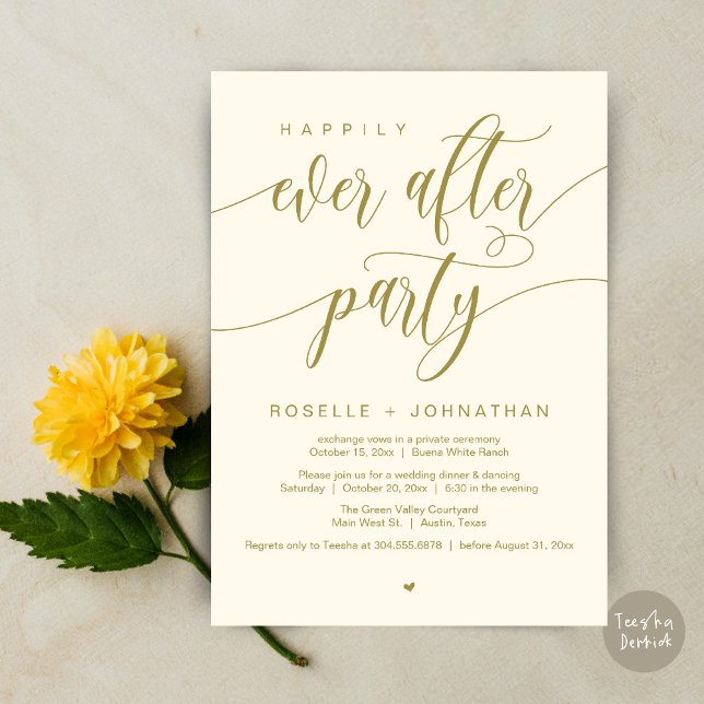 Happily Ever After Party Modern Wedding Dinner Invitation (Happily Ever After Party Modern Wedding Dinner Dancing Invitation Card PDF Yellow Gold)