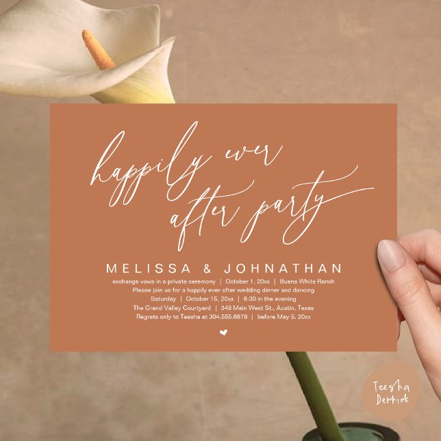 Happily Ever After Party Modern Wedding Dinner Invitation (Happily Ever After Party Modern Romantic Wedding Dinner Party Invitation Card PDF Terracotta Copper)