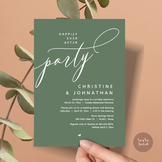 Happily Ever After Party, Modern Wedding Dinner Invitation (Romantic Happily Ever After Party, Modern Wedding Dinner Invitation Card, PDF, Forest Sage Green)