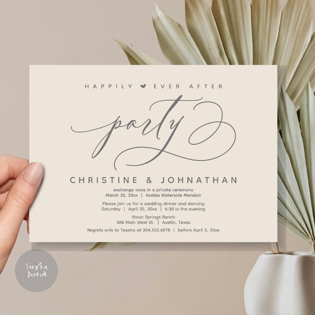 Happily Ever After Party, Modern Wedding Dinner Invitation (Happily Ever After Party, Modern Wedding Dinner Invitation Card, Modern Romantic, PDF, Cream Grey)