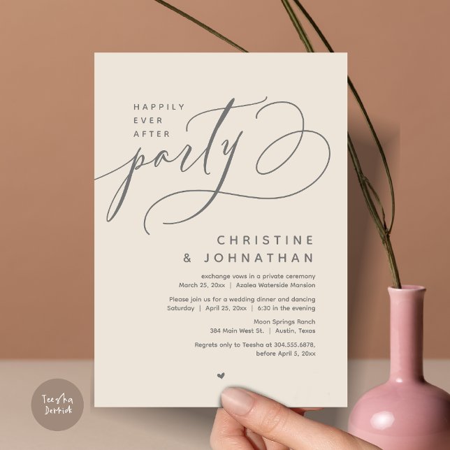 Happily Ever After Party, Modern Wedding Dinner Invitation (Romantic Happily Ever After Party, Modern Wedding Dinner Invitation Card, PDF, Cream Grey)