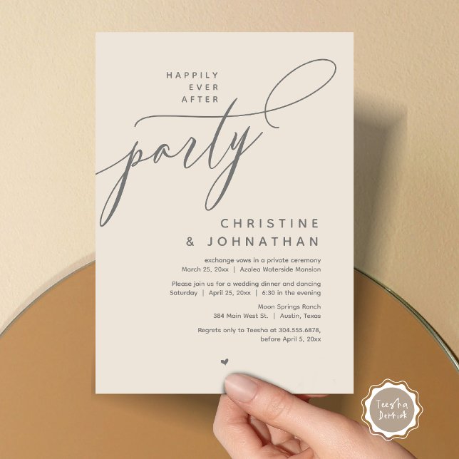 Happily Ever After Party, Modern Wedding Dinner Invitation (Romantic Happily Ever After Party, Modern Wedding Dinner Invitation Card, PDF, Cream Grey)