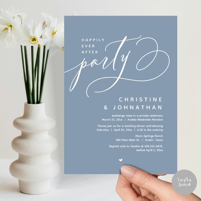 Happily Ever After Party, Modern Wedding Dinner Invitation (Romantic Happily Ever After Party, Modern Wedding Dinner Invitation Card, PDF, Dusty Blue)