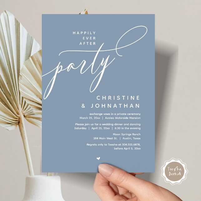Happily Ever After Party, Modern Wedding Dinner Invitation (Romantic Happily Ever After Party, Modern Wedding Dinner Invitation Card, PDF, Dusty Blue)