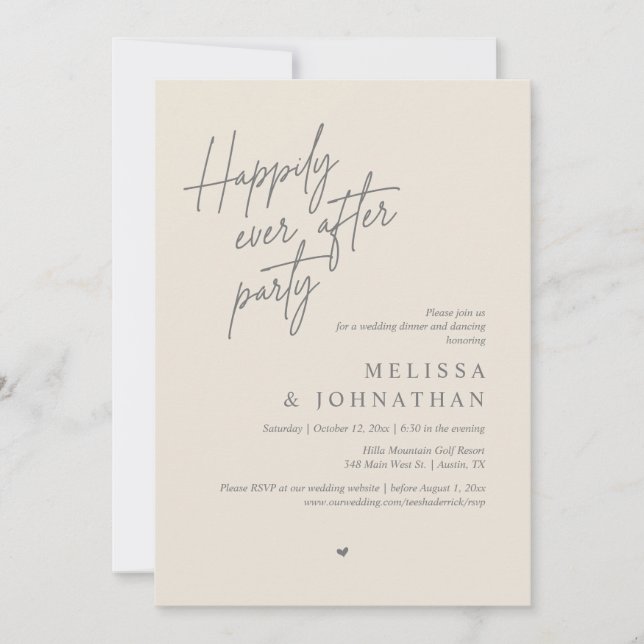 Happily Ever After Party, Modern Wedding Dinner Invitation (Front)