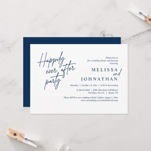 Happily Ever After Party, Modern Wedding Dinner Invitation (Front/Back In Situ)