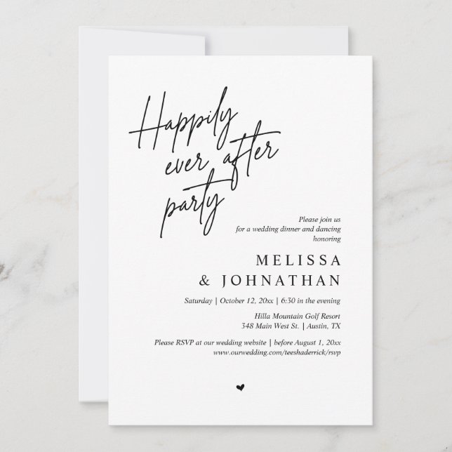 Happily Ever After Party, Modern Wedding Dinner Invitation (Front)