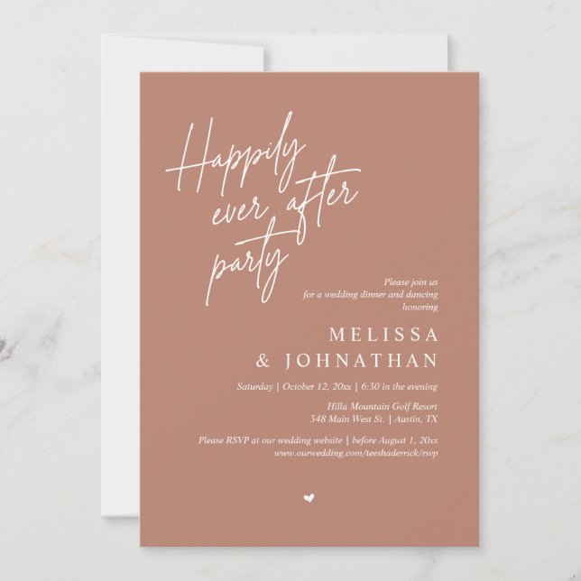 Happily Ever After Party, Modern Wedding Dinner Invitation (Front)