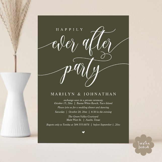 Happily Ever After Party Modern Wedding Elopement Invitation (Happily Ever After Party Modern Wedding Elopement Dinner Lunch Brunch Invites Card PDF Olive Green)