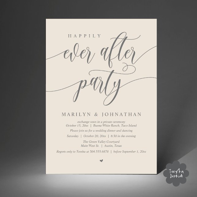 Happily Ever After Party Modern Wedding Elopement Invitation (Happily Ever After Party Modern Wedding Elopement Dinner Lunch Brunch Invites Card PDF Cream Grey)