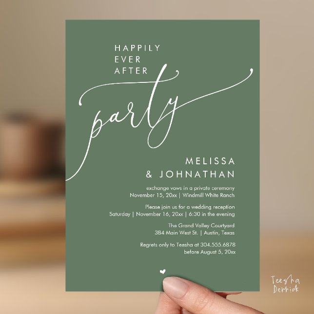 Happily Ever After Party Modern Wedding Reception Invitation (Happily Ever After Party Modern Wedding Reception Invitation Card Dinner Brunch Lunch in Sage Green)