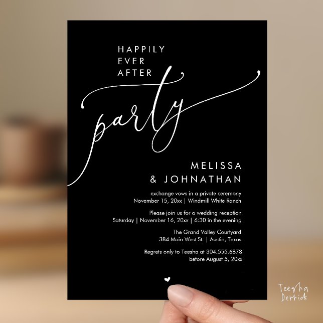 Happily Ever After Party Modern Wedding Reception Invitation (Happily Ever After Party Modern Wedding Reception Invitation Card Dinner Brunch Lunch in Black White)