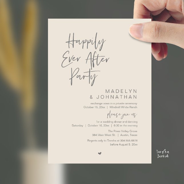 Happily Ever After Party, Modern Wedding Reception Invitation (Happily Ever After Party, Modern Wedding Reception Dinner Invitation card in cream grey)