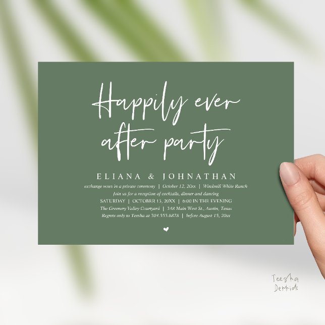  Happily Ever After Party Modern Wedding Reception Invitation (Happily Ever After Party Modern Wedding Reception Invitation Card in Sage Green)