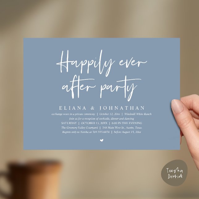 Happily Ever After Party Modern Wedding Reception Invitation (Happily Ever After Party Modern Wedding Reception Invitation Card in Dusty Blue)