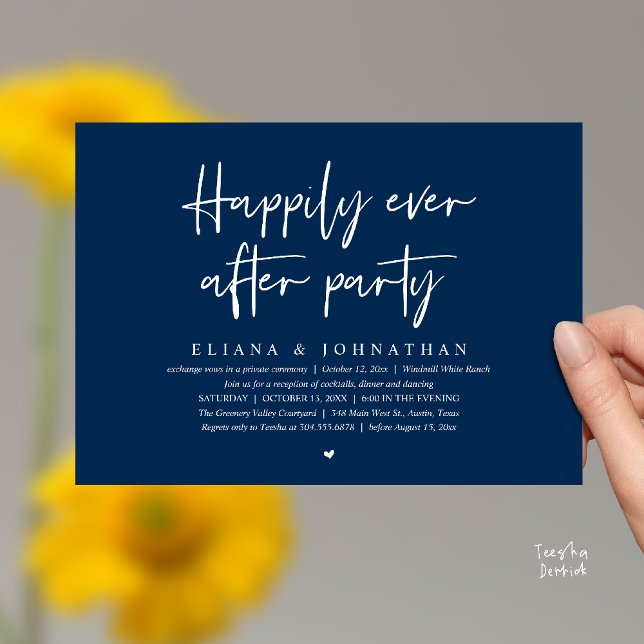  Happily Ever After Party Modern Wedding Reception Invitation (Happily Ever After Party Modern Wedding Reception Invitation Card in Navy Blue)