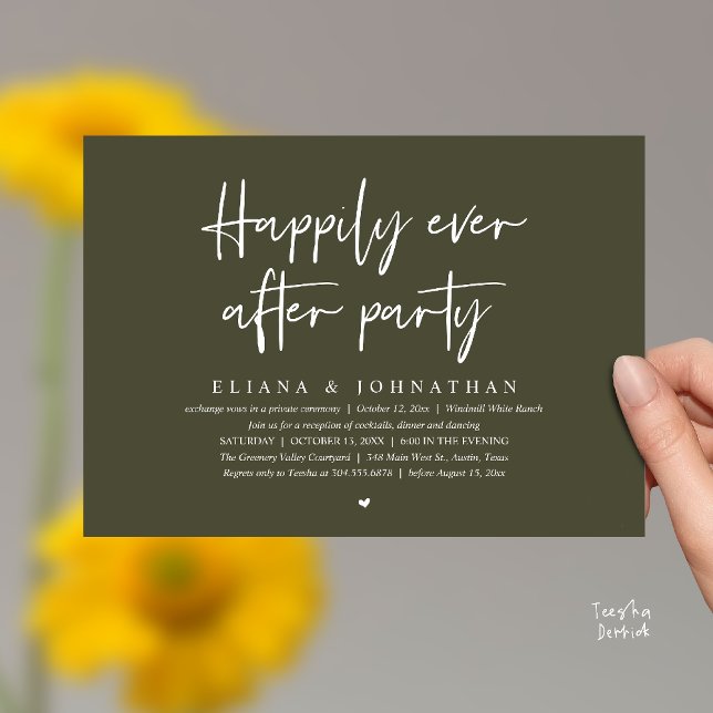  Happily Ever After Party Modern Wedding Reception Invitation (Happily Ever After Party Modern Wedding Reception Invitation Card in Olive Green)