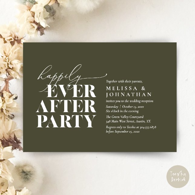 Happily Ever After Party, Modern Wedding Reception Invitation (Happily Ever After Party, Modern Wedding Reception Dinner Invitation Card pdf Olive Green)