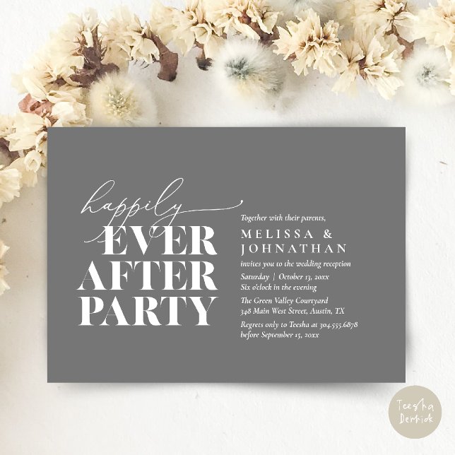 Happily Ever After Party, Modern Wedding Reception Invitation (Happily Ever After Party, Modern Wedding Reception Dinner Invitation Card pdf Dark Grey)
