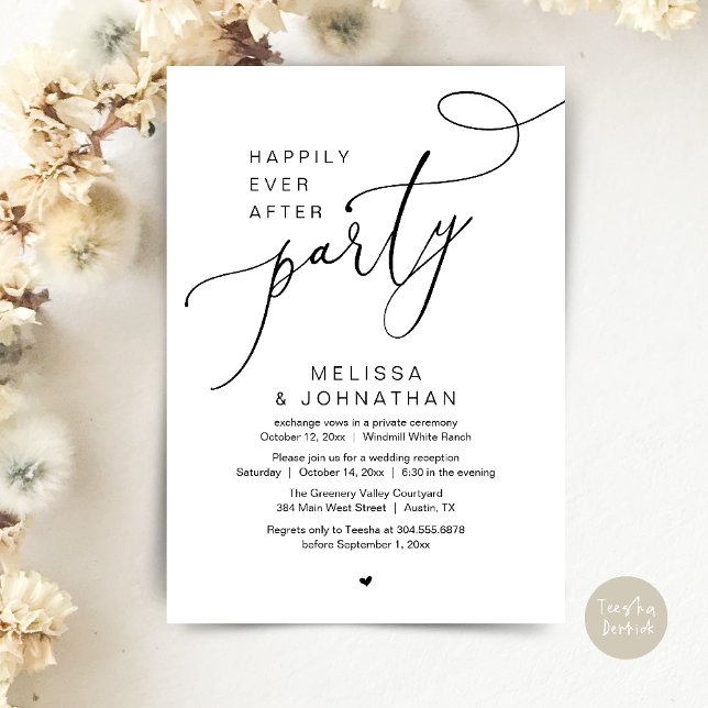 Happily Ever After Party Modern Wedding Reception Invitation (Happily Ever After Party Modern Wedding Reception Dinner Brunch Lunch Invites card PDF Black White)