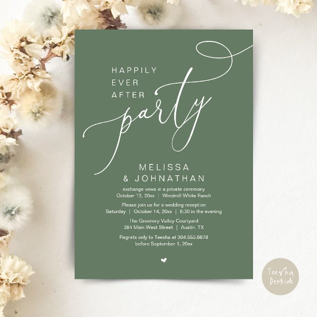 Happily Ever After Party Modern Wedding Reception Invitation (Happily Ever After Party Modern Wedding Reception Dinner Brunch Lunch Invites card PDF Sage Green)