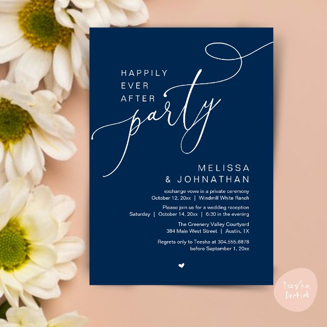 Happily Ever After Party Modern Wedding Reception Invitation (Happily Ever After Party Modern Wedding Reception Dinner Brunch Lunch Invites card PDF Navy Blue)