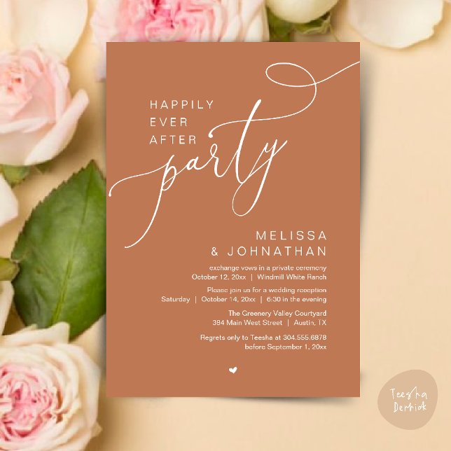 Happily Ever After Party Modern Wedding Reception Invitation (Happily Ever After Party Modern Wedding Reception Dinner Brunch Lunch Invites card PDF Copper Brown)