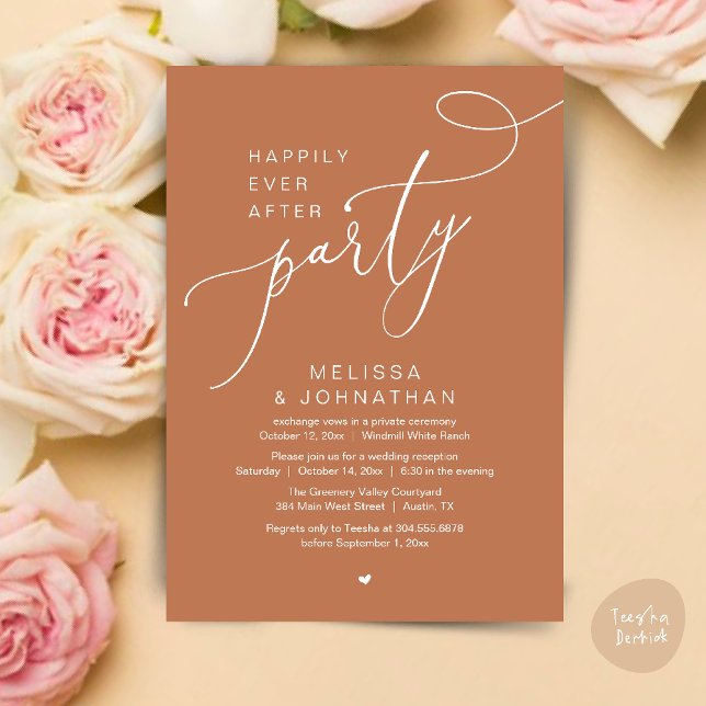 Happily Ever After Party Modern Wedding Reception Invitation (Happily Ever After Party Modern Wedding Reception Dinner Brunch Lunch Invites card PDF Copper Brown)