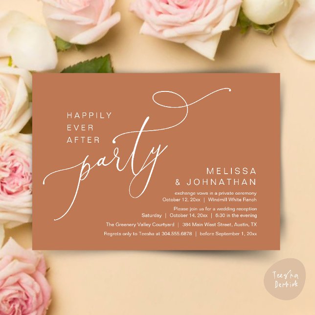 Happily Ever After Party Modern Wedding Reception Invitation (Happily Ever After Party Modern Wedding Reception Dinner Brunch Lunch Invites card PDF Copper Brown)